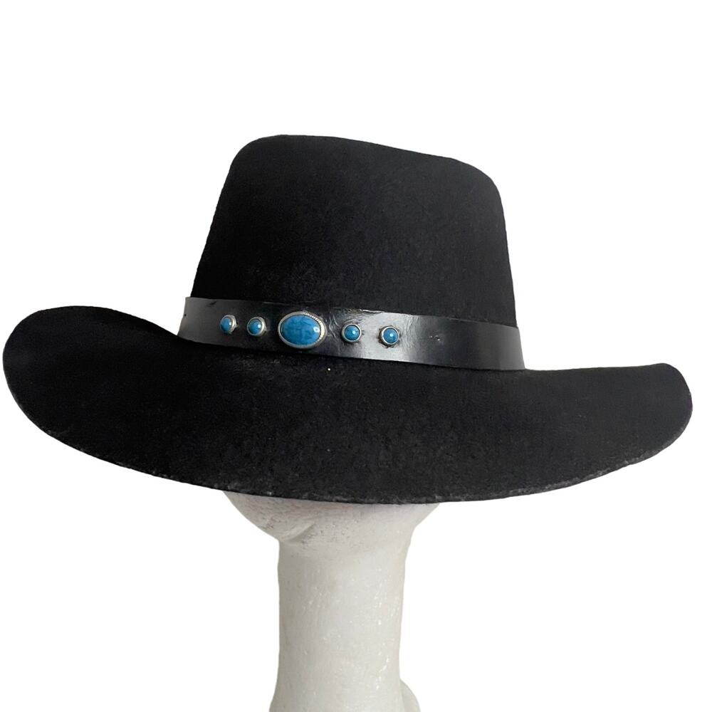 Webster Fine Quality Southwest Turquoise Band Black Felt Wool Hat Large